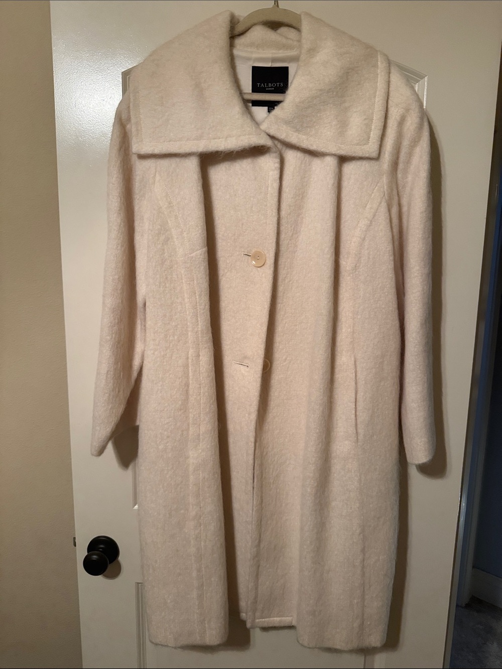 Talbots Cream Wool-Alpaca Evening Coat with Wide Collar